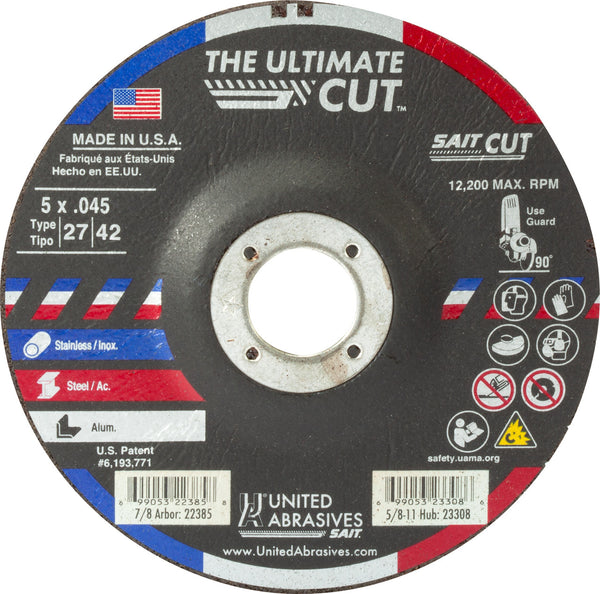 United Abrasives 22385 5x.045x7/8 Ultimate Cut Premium Performance Cut-Off Wheel, 1 Pack, New