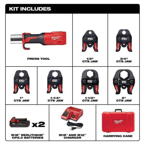 Milwaukee 2922-82 M18™ FORCE LOGIC™ Press Tool w/ ONE-KEY™ w/ 1/2"-2" CTS Jaws, Reconditioned
