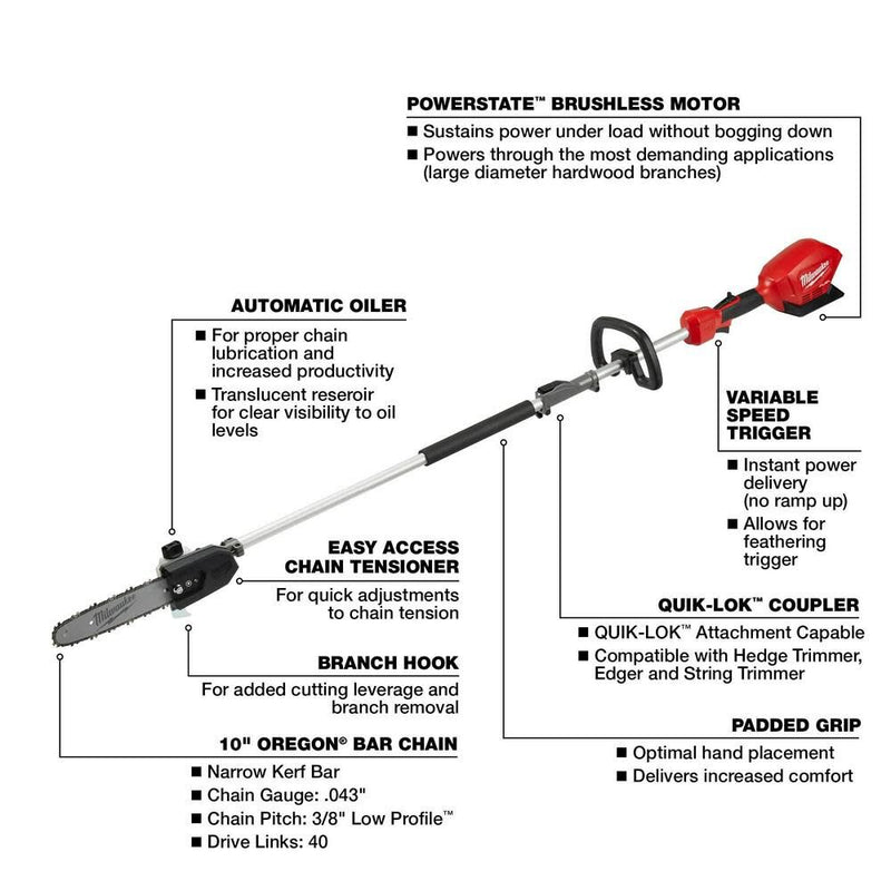 Milwaukee 2825-80PS-R M18 FUEL 10 in. Pole Saw with QUIK LOK, Reconditioned
