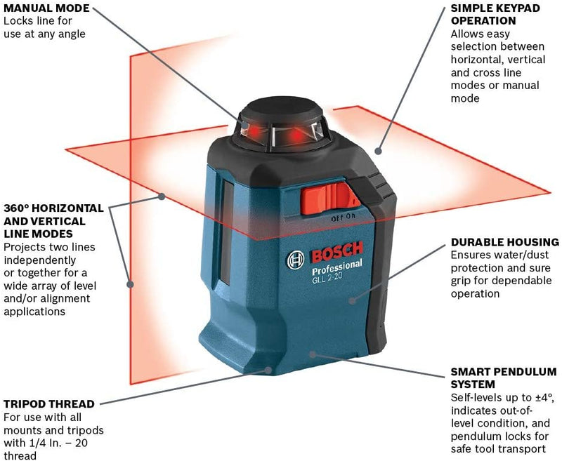 Bosch GLL2-20-RT Self-Leveling 360 Degree Line and Cross Laser, Reconditioned