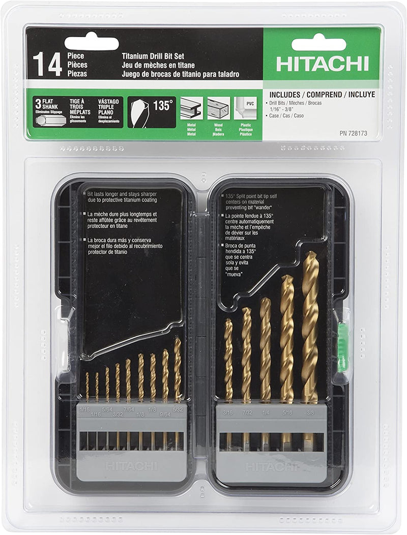 Hitachi 728173 14 Piece Titanium Drill Bit Set with Case, (New) - ToolSteal.com