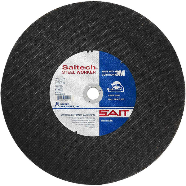 United Abrasives-Sait 24013 16X3/32X1 Saitech Steel Worker Premium Performance Chop Saw Wheels, 10 pack, New