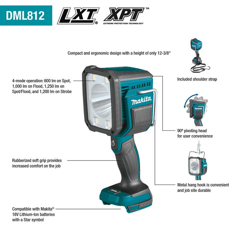 Makita DML812 18V LXT Lithium‑Ion Cordless L.E.D. Flashlight / Spotlight, Light Only, New