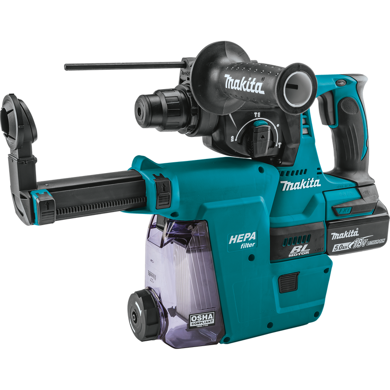 Makita XRH011TWX 18V LXT Lithium‑Ion Brushless Cordless 1 inch Rotary Hammer Kit, accepts SDS‑PLUS bits, w/ HEPA Dust Extractor Attachment 5.0Ah, New