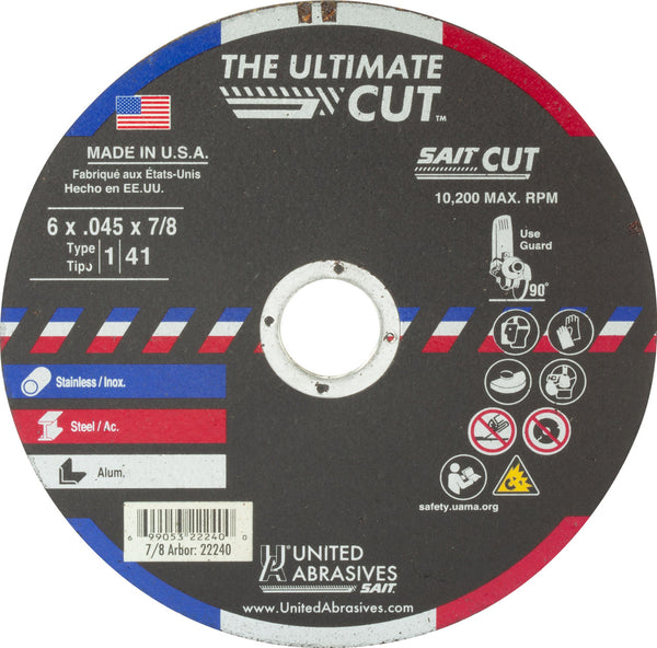 United Abrasives 22240 6x.045x7/8 Ultimate Cut Premium Performance Cut-Off Wheel, 1 Pack, New