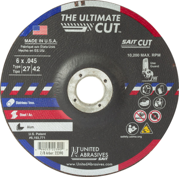 United Abrasives 22390 6x.045x7/8 Ultimate Cut Premium Performance Cut-Off Wheel, 1 Pack, New