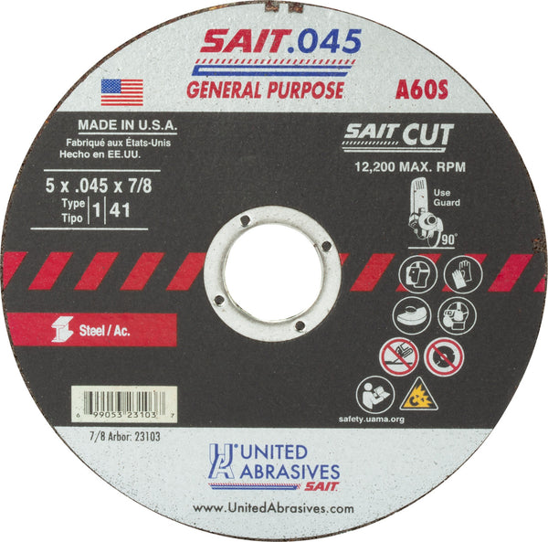 United Abrasives 23103 5x.045x7/8 A60S General Purpose High Speed Cut-Off Wheel, 1 Pack, New