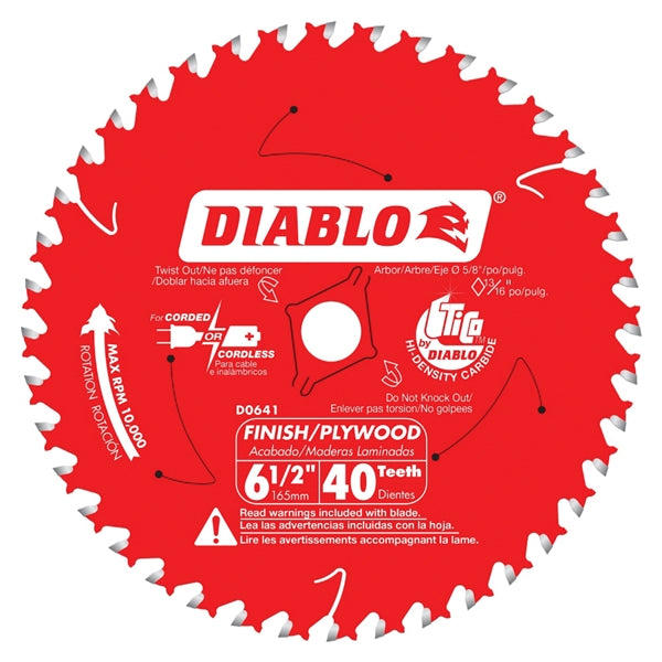 Diablo D0641A 6-1/2 in. x 40 Tooth Finish Trim Saw Blade, New