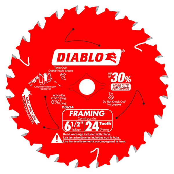 Diablo D0624A 6-1/2 in. 24-Tooth Framing Saw Blade, New