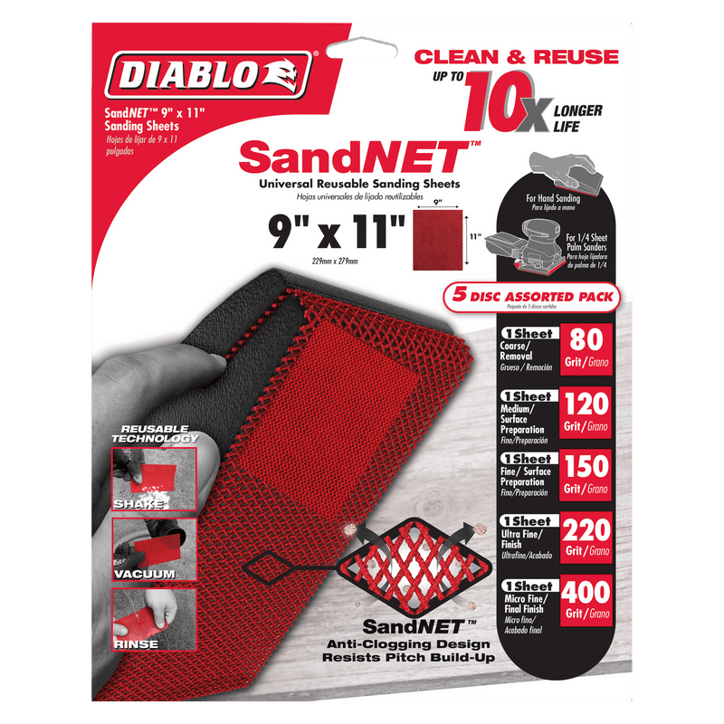 Diablo DND911ASTH05G 9 in. x 11 in. SandNET Universal Reusable Sanding Sheet Assorted Pack, New