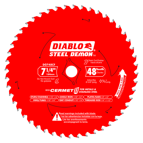 Diablo D0748CFA 7-1/4 in. x 48 Tooth Steel Demon Cermet II Saw Blade for Metals and Stainless Steel, New