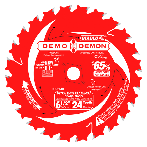 Diablo D0624DA 6-1/2 in. 24-Tooth Ultra-Thin Framing/Demolition Saw Blade, New