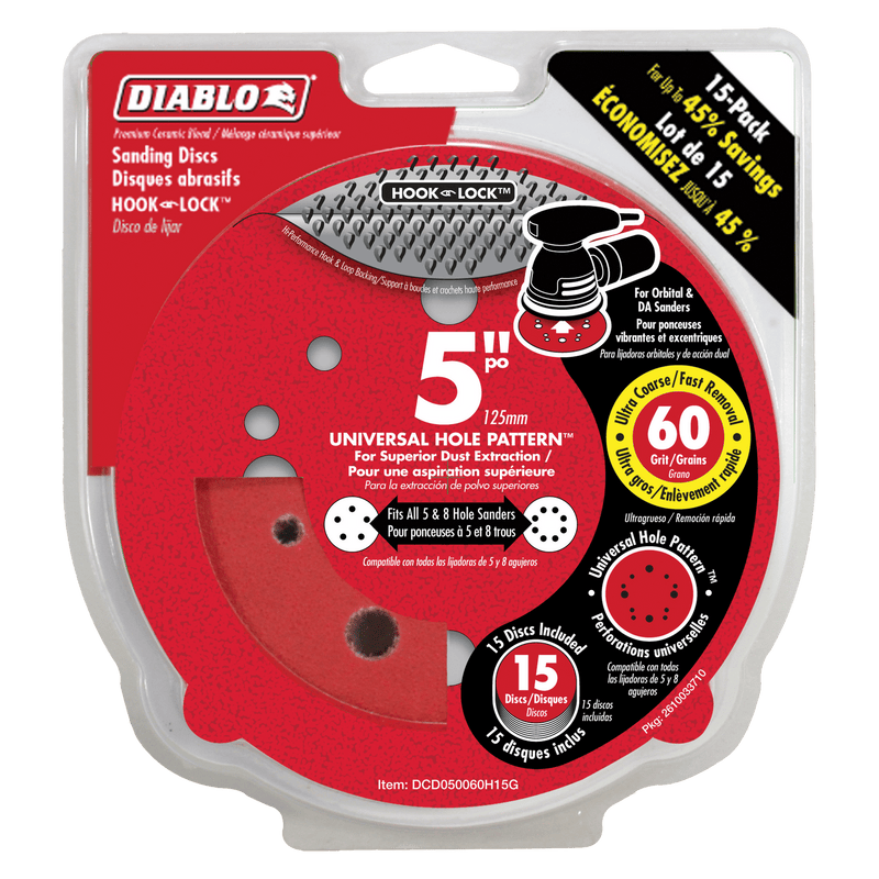 Diablo DCD050060H15G 5 in. 60 Grit ROS Hook & Lock Discs, New