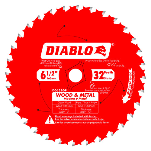 Diablo D0632GPA 6-1/2 in. x 32 Tooth Wood & Metal Carbide Saw Blade, New