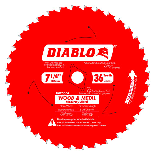 Diablo D0736GPA 7-1/4 in. x 36 Tooth Wood & Metal Carbide Saw Blade, New