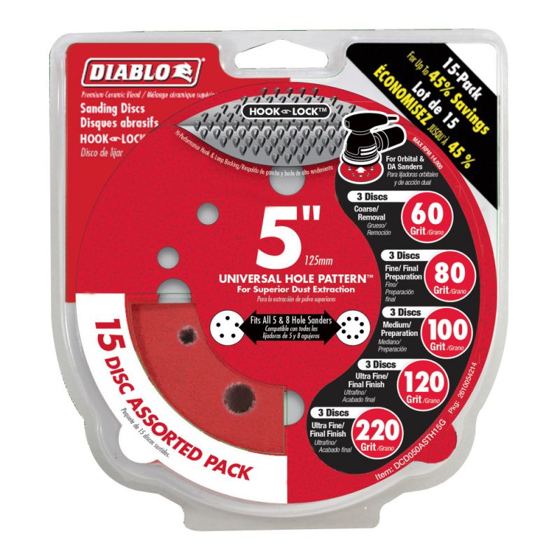 Diablo DCD050ASTH15G 5 in. ROS Hook & Lock Disc Assorted Pack, New