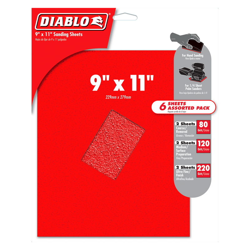 Diablo DCS911ASTS06G 9 in. x 11 in. Sanding Sheet Assorted Pack, New
