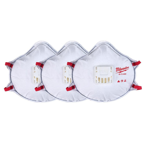 Milwaukee 48-73-4002 3 Pack N95 Valved Respirator with Gasket, New