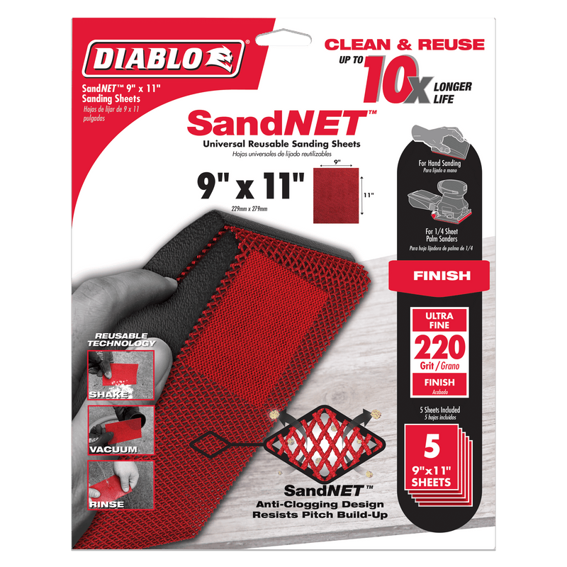 Diablo DND911220H05G 9 in. x 11 in. 220-Grit SandNET Universal Reusable Sanding Sheets, New