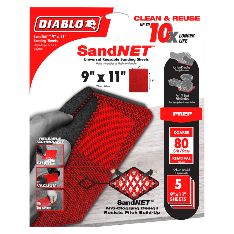 Diablo DND911080H05G 9 in. x 11 in. 80-Grit SandNET Universal Reusable Sanding Sheets, New