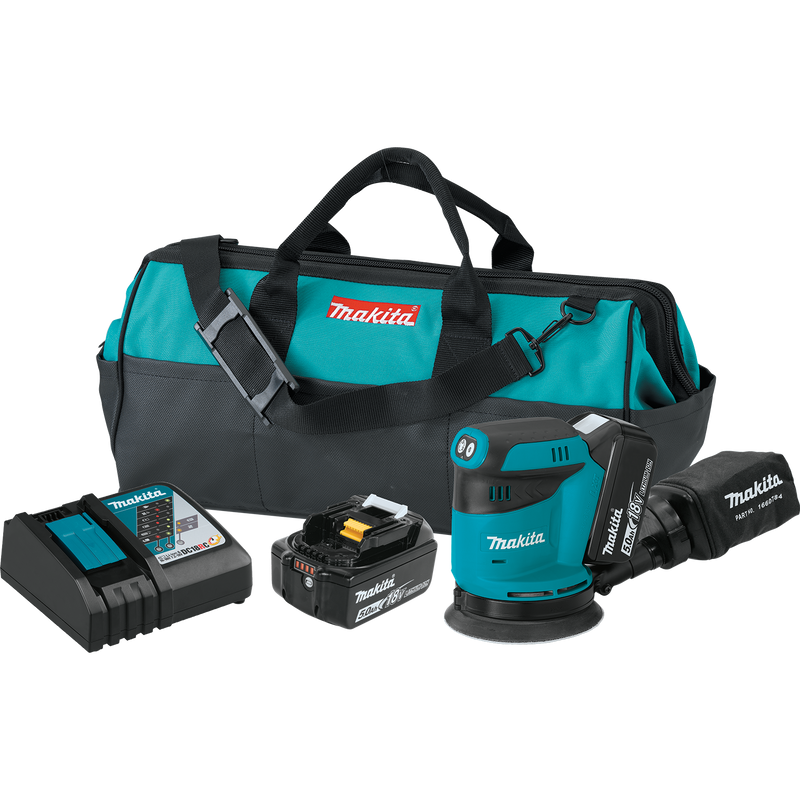 Makita XOB01T-R 18V LXT Lithium‑Ion Cordless 5 in. Random Orbit Sander Kit 5.0Ah, Reconditioned