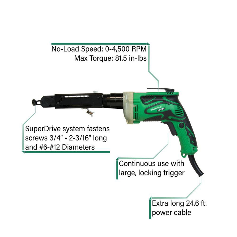 Metabo HPT W6V4SD2M 6.6 Amp Brushed SuperDrive Corded Collated Drywall Screw Gun, New
