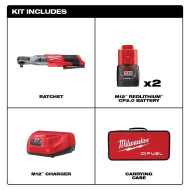 Milwaukee 2558-22 M12 FUEL 1/2 in. Ratchet 2 Battery Kit, New