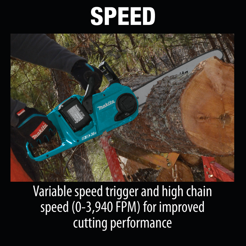 Makita XCU04PT1-R 36V 18V X2 LXT Brushless 16 in. Chain Saw Kit with 4 Batteries 5.0Ah, Reconditioned