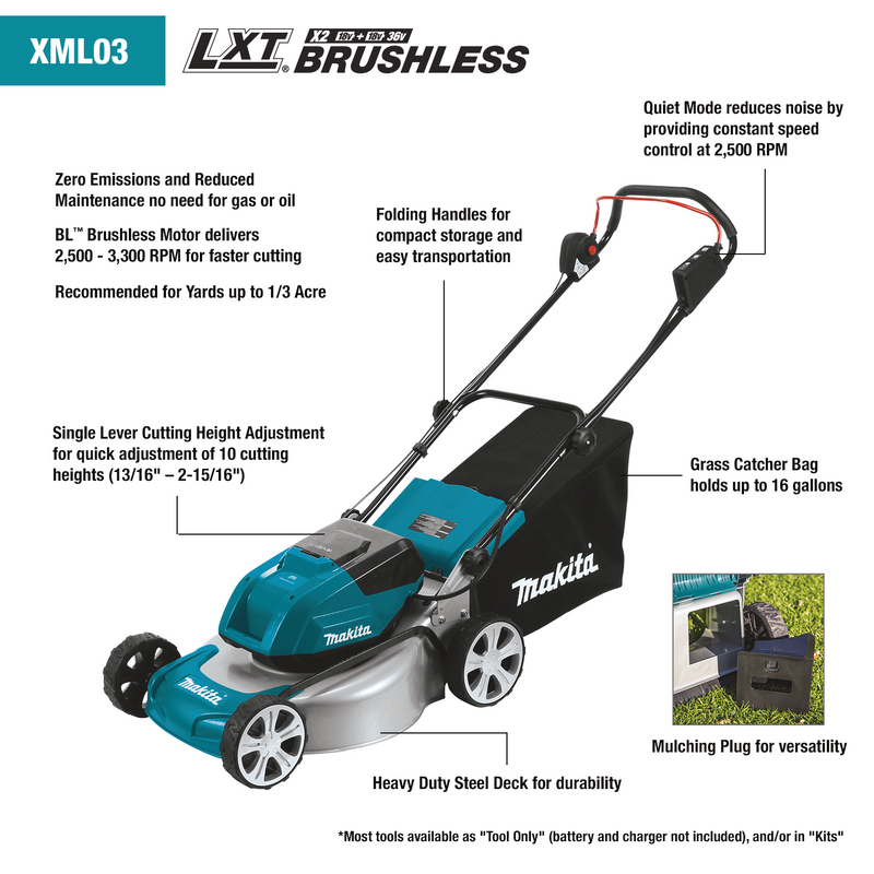 Makita XML03CM1-R 36V 18V X2 LXT Brushless 18 in. Lawn Mower Kit with