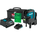 Makita SK106GDNAX-R 12V max CXT Lithium‑Ion Cordless Self‑Leveling Cross‑Line/4‑Point Green Beam Laser Kit 2.0Ah, Reconditioned