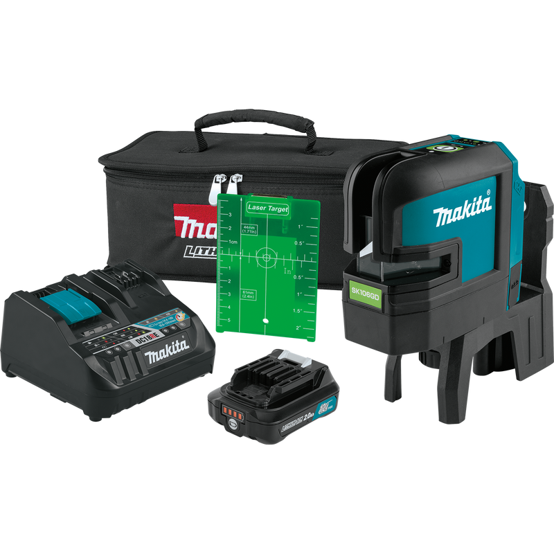 Makita SK106GDNAX-R 12V max CXT Lithium‑Ion Cordless Self‑Leveling Cross‑Line/4‑Point Green Beam Laser Kit 2.0Ah, Reconditioned