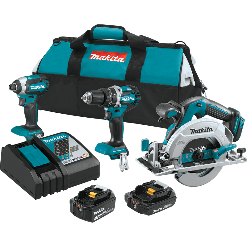 Makita XT333X1-R 18V LXT Lithium‑Ion Brushless Cordless 3‑Pc. Combo Kit 4.0Ah, 2.0Ah, Reconditioned