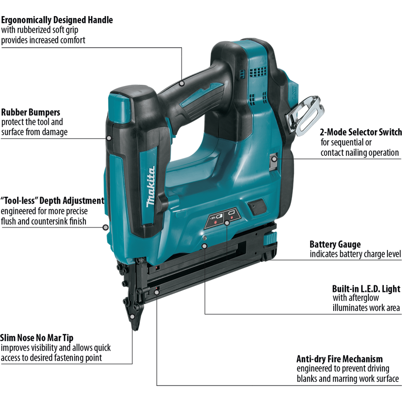 Makita XNB01Z-R 18V LXT Lithium‑Ion Cordless 2 in. Brad Nailer, 18 Ga., Tool Only (Reconditioned)