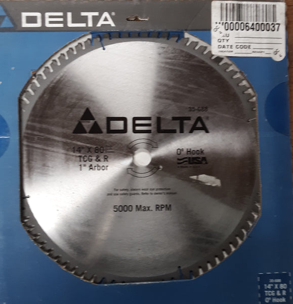 Delta 35-688 14 in. X 80 TCG&R & 1 in. Arbor Carbide Tipped  Circular Saw Blade, Ferrous Metal Cutting, New