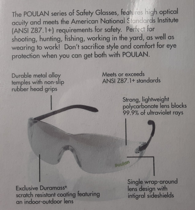 POULAN Safety Glasses 952-007399 for Work/Recreation; 99.9% UV Light Protection, Box of 6 Pair New