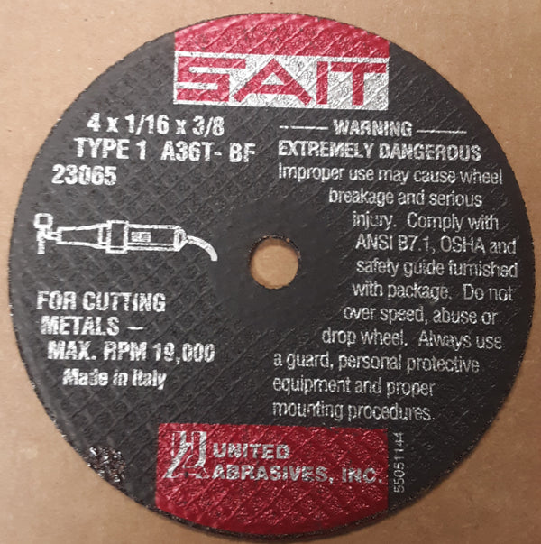 United Abrasives-Sait 23065 Type 1 A36T Fast Cut-Off Wheels, 4-Inch x 1/16-Inch x 3/8-Inch, 5-Pack New