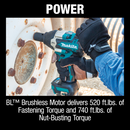 Makita XWT17Z 18V LXT Lithium‑Ion Brushless Cordless 4‑Speed Mid‑Torque 1/2 in. Sq. Drive Impact Wrench w/ Friction Ring Anvil, Tool Only, New