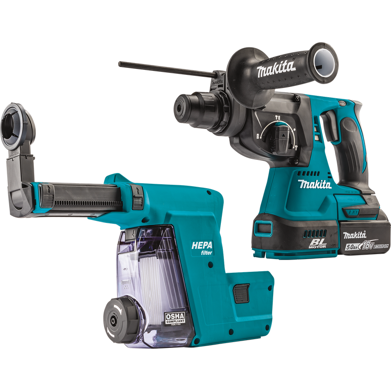 Makita XRH011TWX 18V LXT Lithium‑Ion Brushless Cordless 1 inch Rotary Hammer Kit, accepts SDS‑PLUS bits, w/ HEPA Dust Extractor Attachment 5.0Ah, New