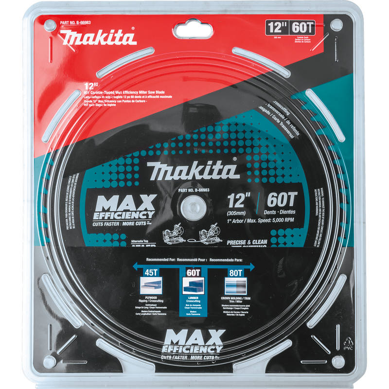 Makita B-66983 12" 60T Carbide‑Tipped Max Efficiency Miter Saw Blade (New) - ToolSteal.com