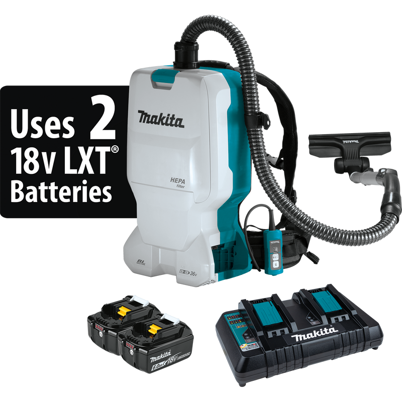 Makita XCV17PG-R 36V 18V X2 LXT Brushless 1.6 Gallon HEPA Filter Backpack Dry Vacuum 6.0Ah, Reconditioned
