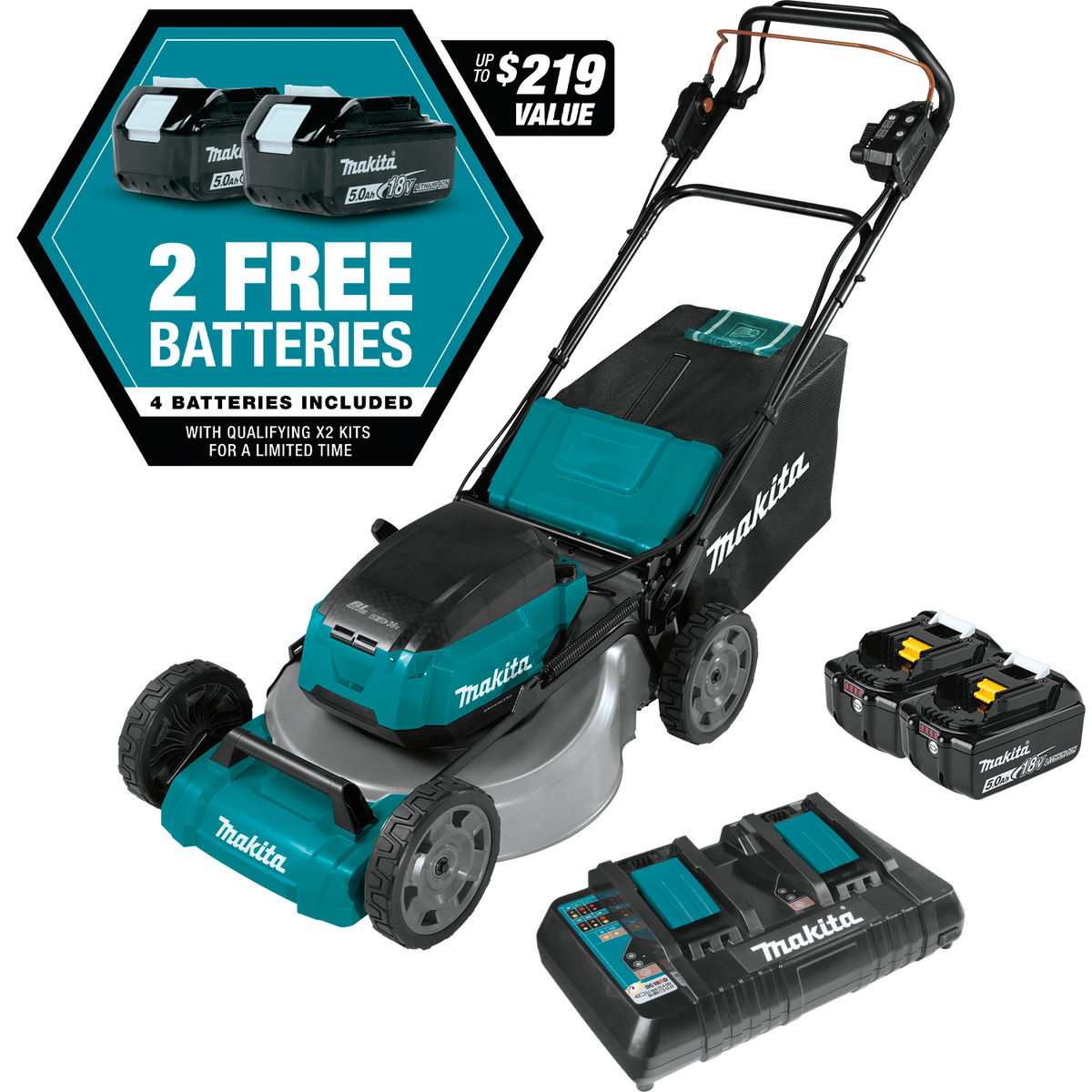 Makita XML08PT1-R 36V 18V X2 LXT Brushless 21 Self‑Propelled Commercial  Lawn Mower Kit with Batteries Reconditioned