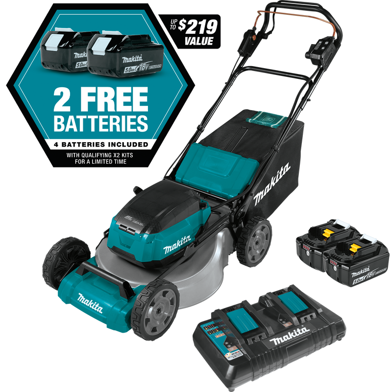 Makita XML08PT1-R 36V 18V X2 LXT Brushless 21 in. Self‑Propelled Commercial Lawn Mower Kit with 4 Batteries 5.0Ah, Reconditioned