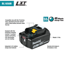 Makita BL1850BDC2 18V LXT Li‑Ion Battery and Rapid Optimum Charger Starter Pack, 5.0 Ah,  New