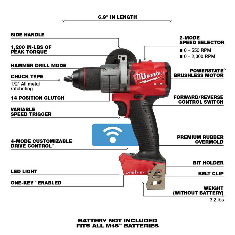 Milwaukee 2806-20 M18 Fuel 1/2 In. Cordless Hammer Drill With One-Key, New