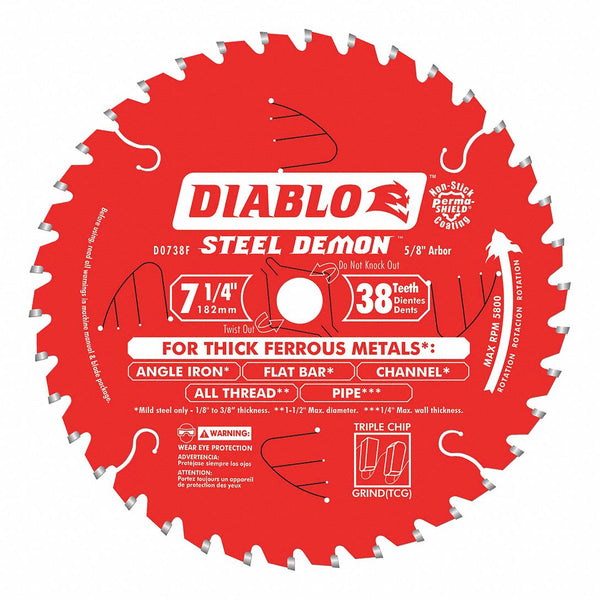 Diablo D0738F 7-1/4" 38 Tooth Steel Demon Metal Cutting Saw Blade, New