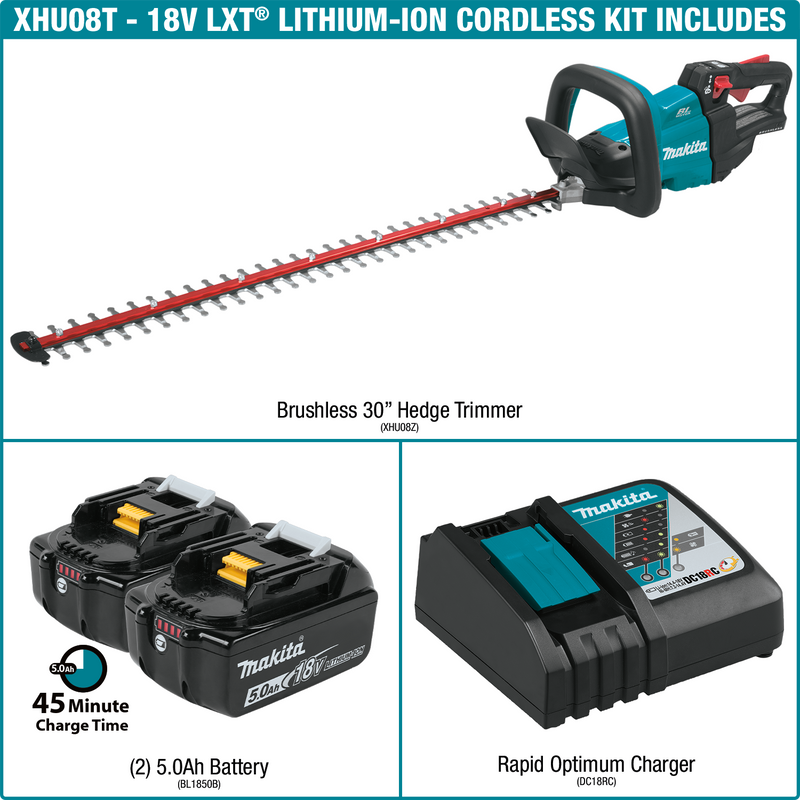 Makita XHU08T-R 18V LXT Lithium‑Ion Brushless Cordless 30 in. Hedge Trimmer Kit 5.0Ah, Reconditioned