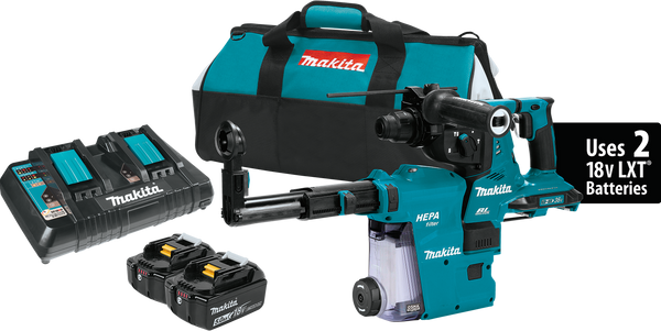 Makita XRH10PTW 18V X2 (36V) LXT® Brushless Cordless 1‑1/8" AVT® Rotary Hammer Kit, SDS‑PLUS, w/ HEPA Dust Extractor, AFT®, AWS™ Capable (5.0Ah) (New) - ToolSteal.com