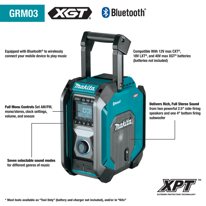 Makita GRM03 40V Max XGT Cordless Bluetooth Job Site Radio, Tool Only, New