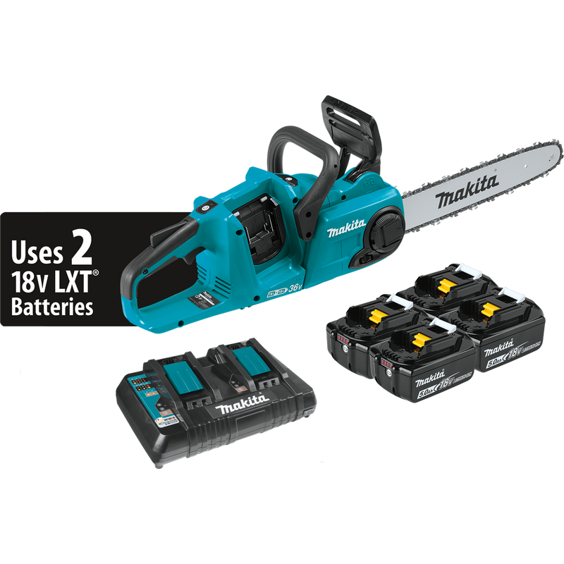 Makita XCU03PT1-R 36V 18V X2 LXT Brushless 14 in. Chain Saw Kit with 4 Batteries 5.0Ah, Reconditioned