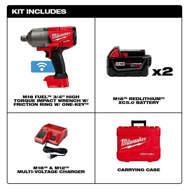 Milwaukee 2864-22 M18 Fuel W/One-key High Torque Impact Wrench 3/4 In. Friction Ring Kit, New
